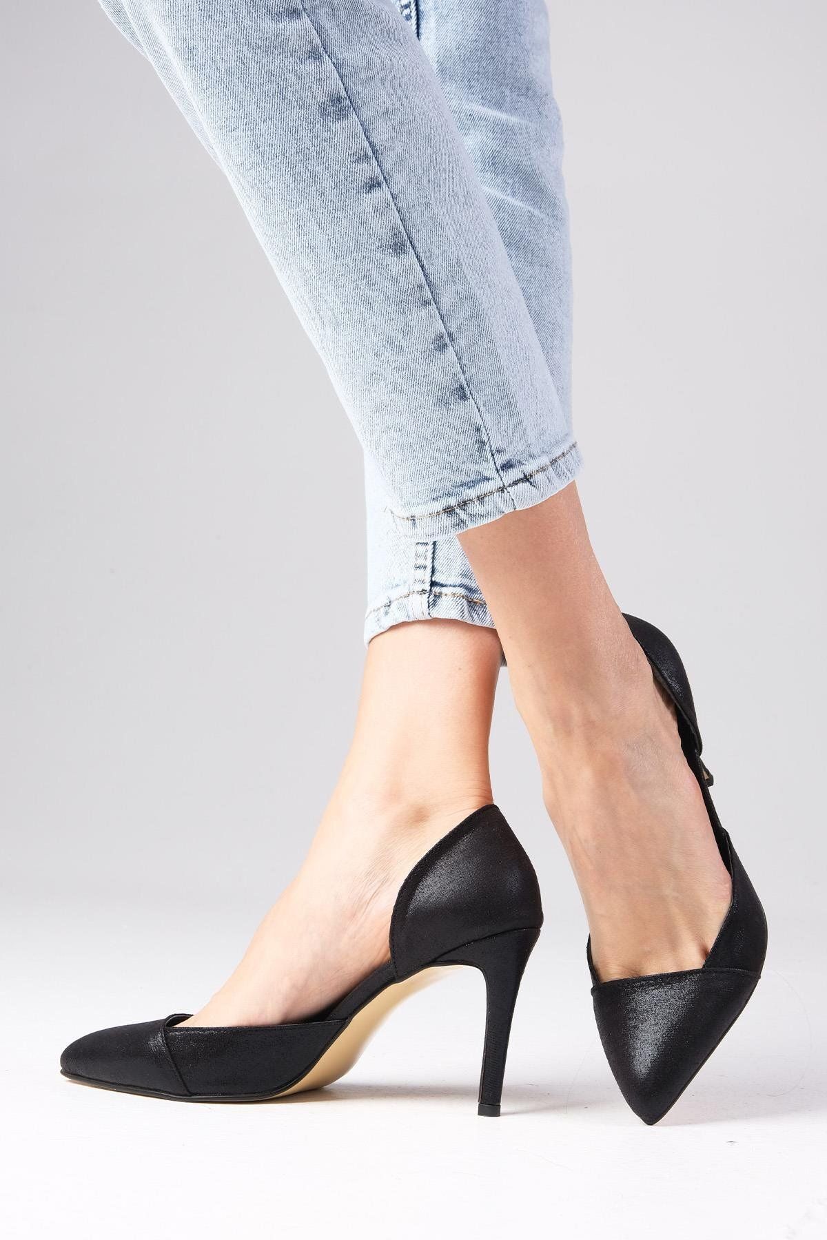 Mio Gusto-Brien Metallic-Schwarz-Farbstoff-Abendkleid-Stiletto-Damenschuhe mit Absatz 4