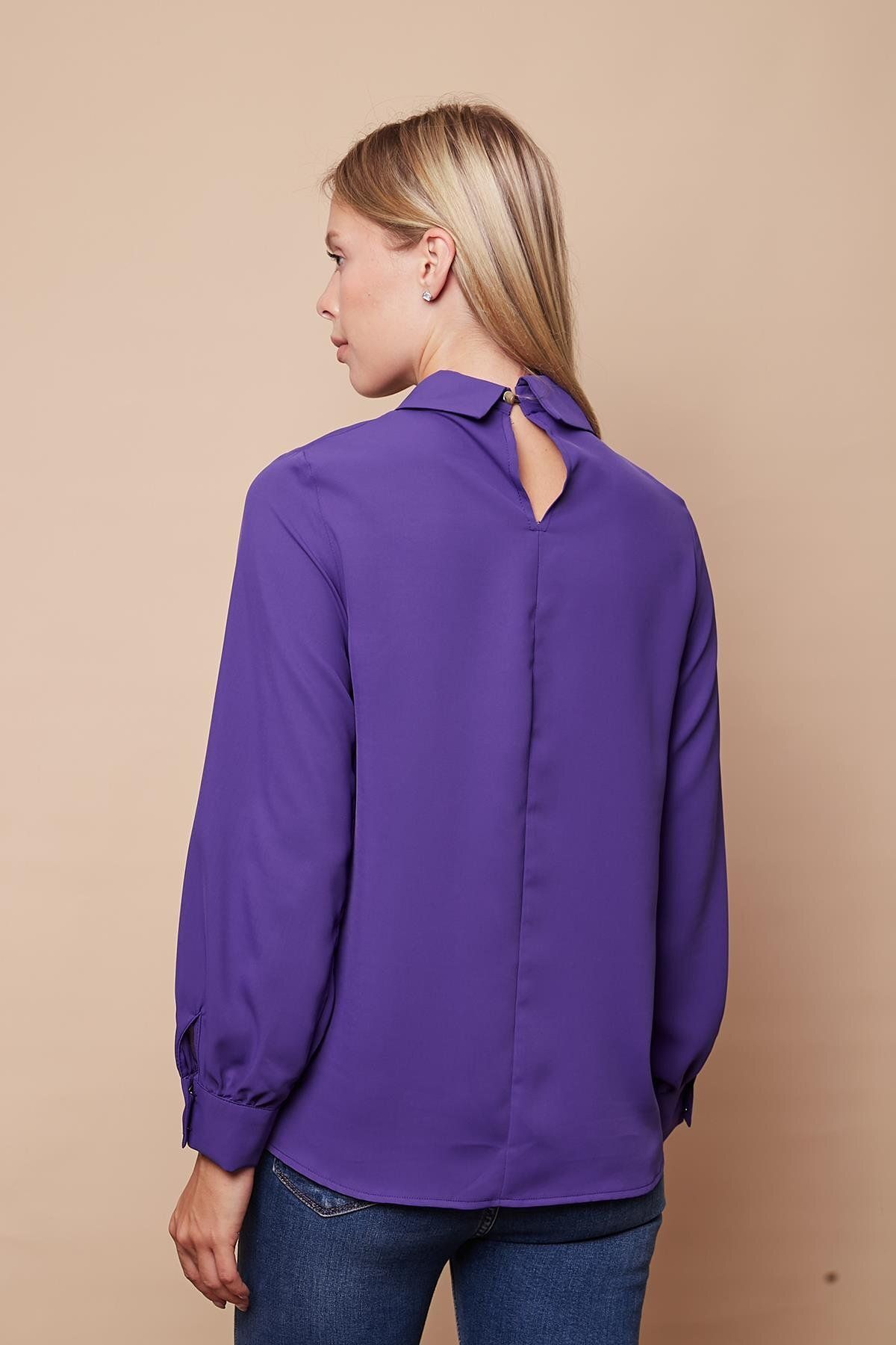 Jument-Lilac Women's Shirt Blouse - Stylish Fabric, Collared Flounce, Long Sleeve 7