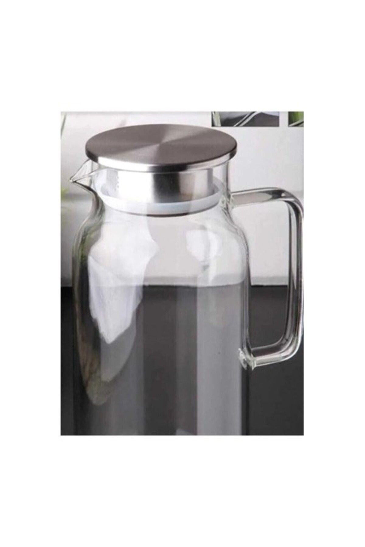 Kapamarka-1500 ml Borosilicate Glass Water Jug - Metal Lid and Heat Resistant 1