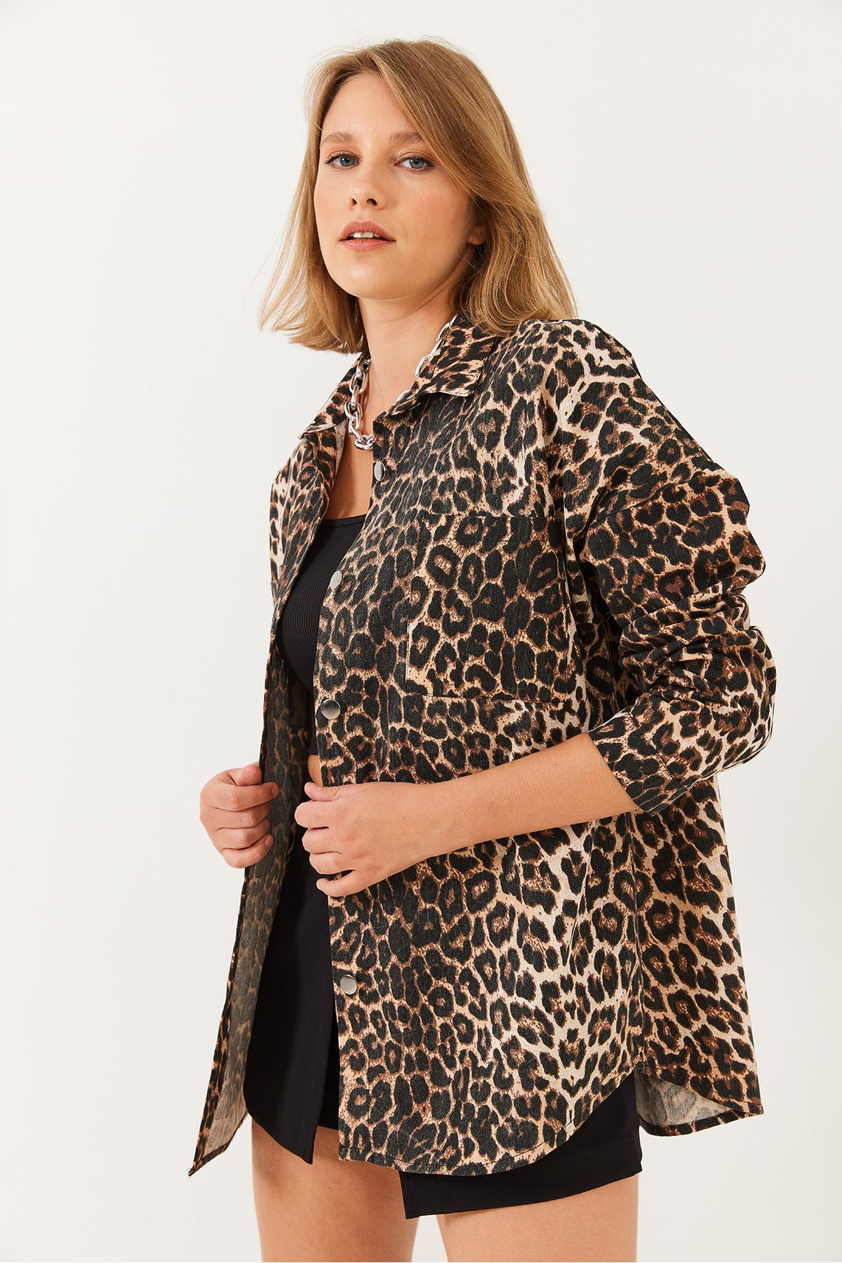 Bianco Lucci-Γυναικείο τζιν μπουφάν Gabardine Leopard 60251838 5