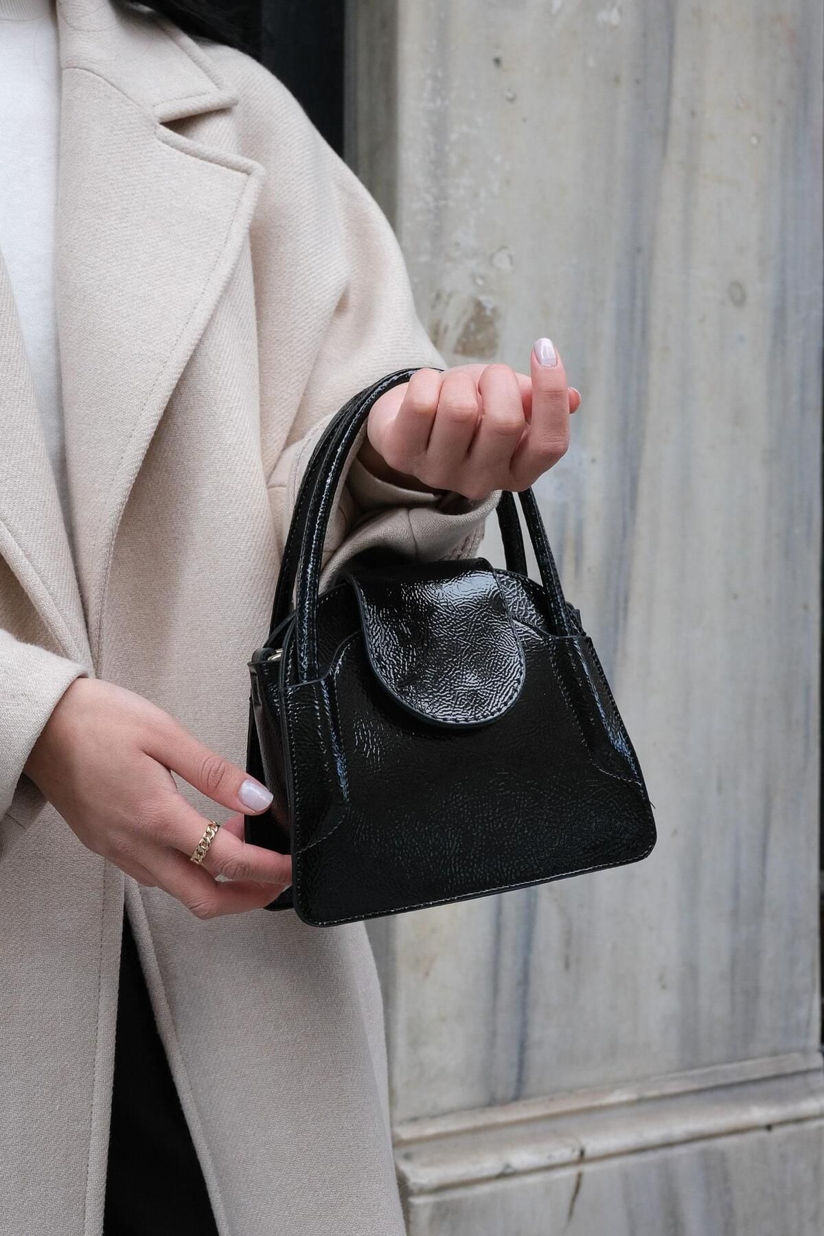 Madamra-Wrinkled Patent Leather Women's Maja Mini City Women's Bag with Lid - 2
