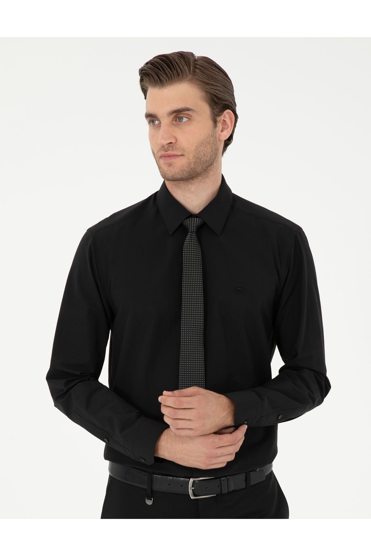 Pierre Cardin-Черна риза с дълъг ръкав Slim Fit Basic 50297903-VR046 1