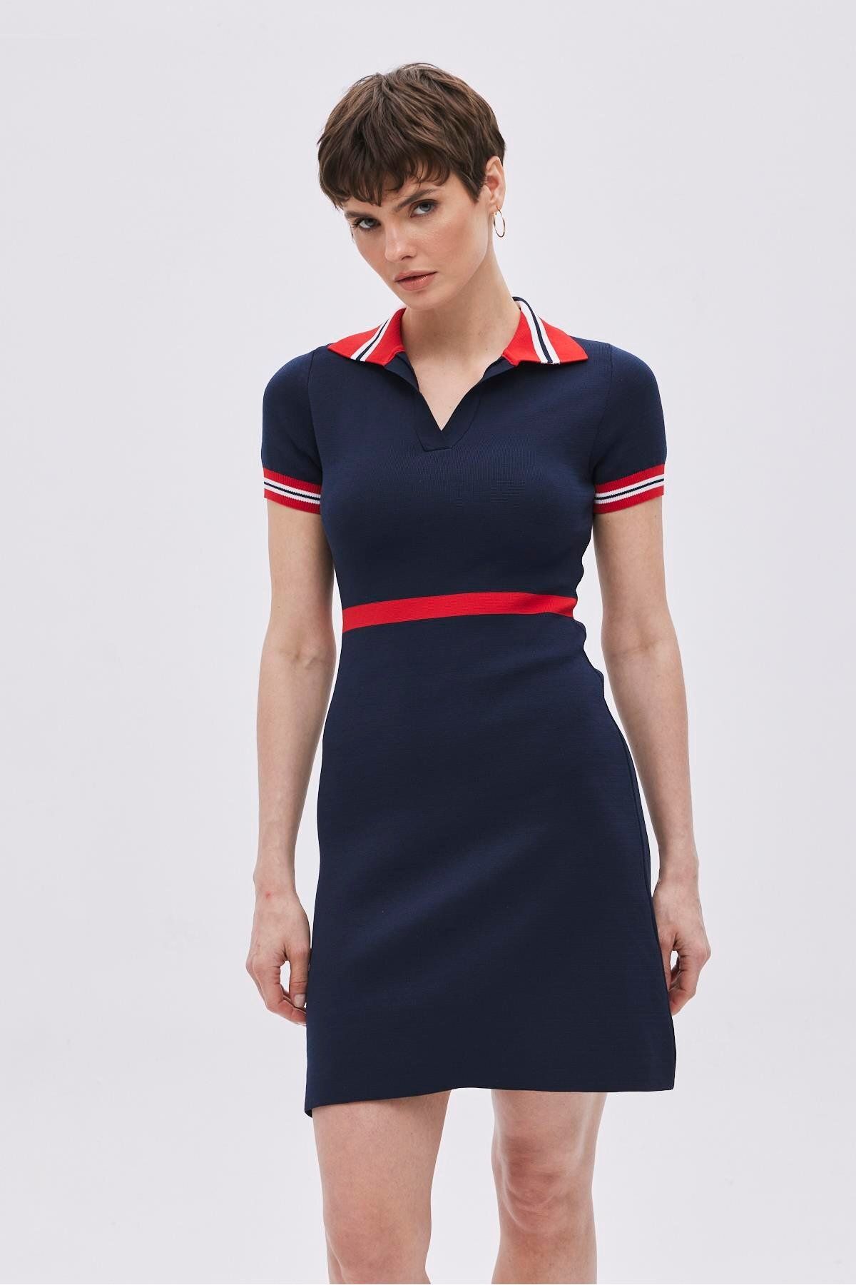 SHERIN-Πλεκτό φόρεμα Navy Blue Polo Neck Straight Fit 2