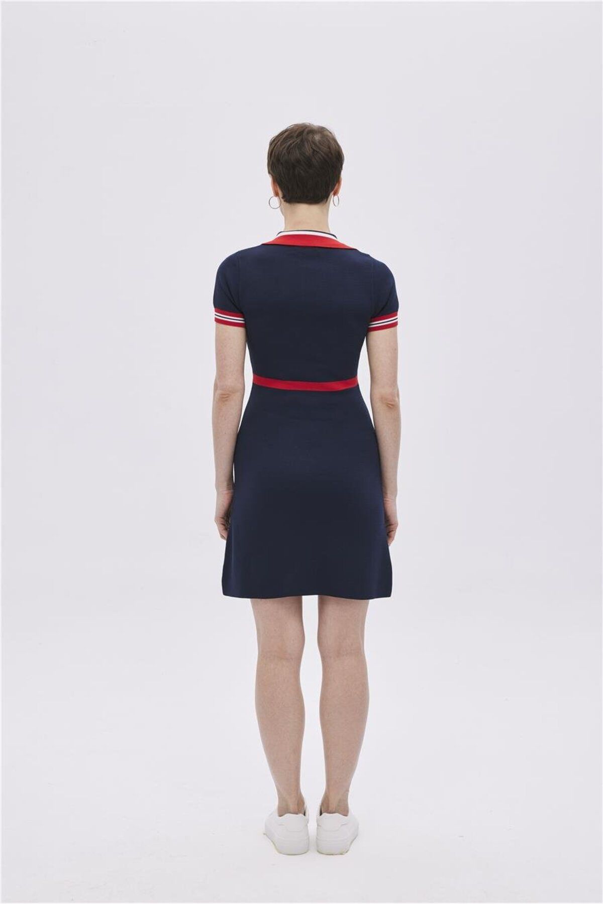 SHERIN-Πλεκτό φόρεμα Navy Blue Polo Neck Straight Fit 5