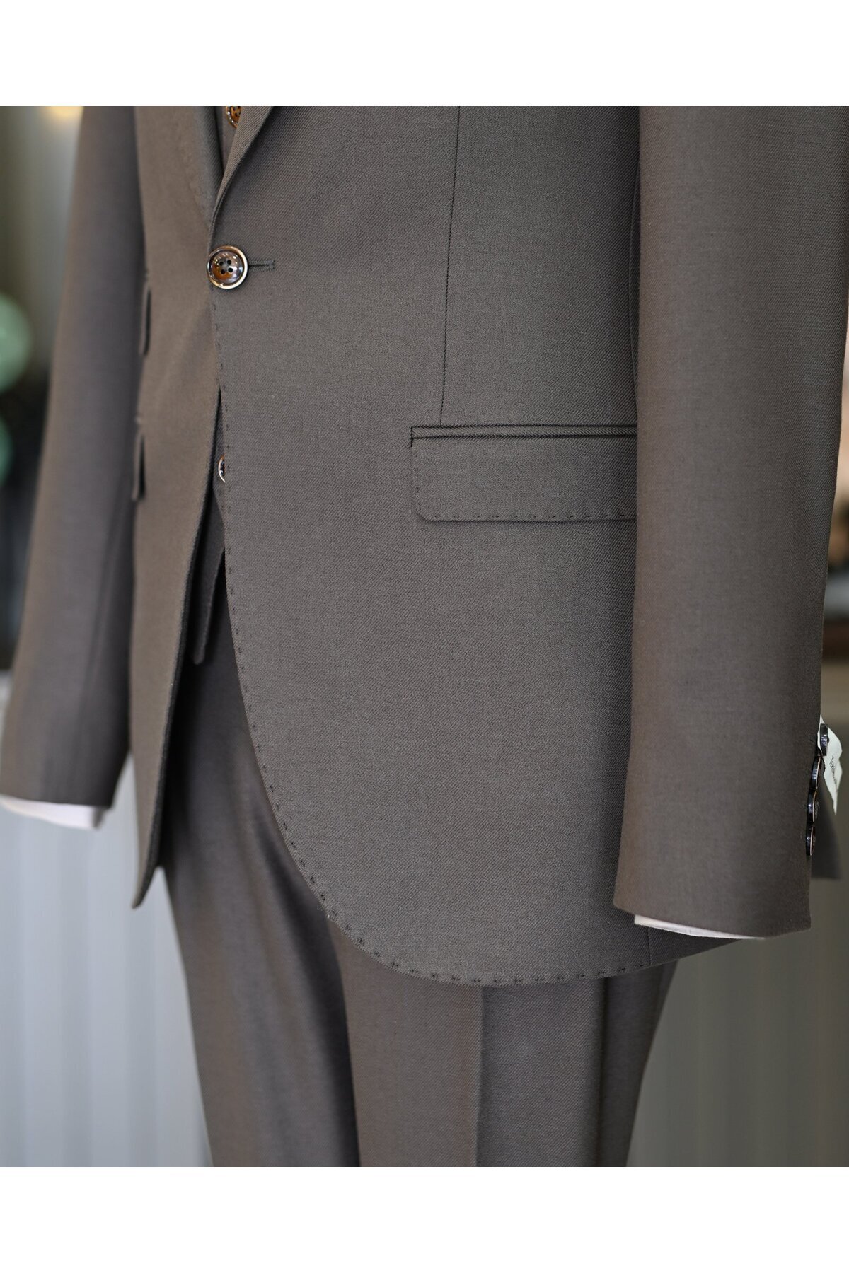 İtalyan stil slim fit ceket yelek pantolon takım elbise kahverengi T11482 — قهوه‌ای