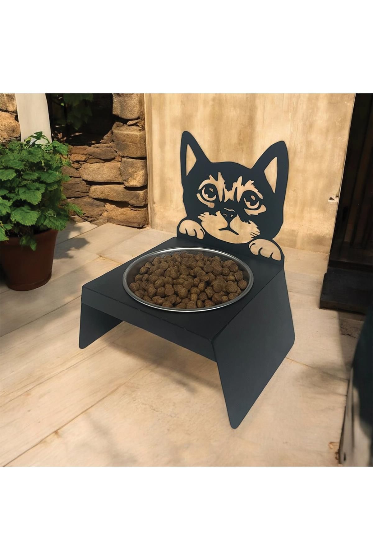 decorelax-Black Cat and Dog Food Water Bowl - Ergonomic Design, Stainless Small Model with Cat Design 4