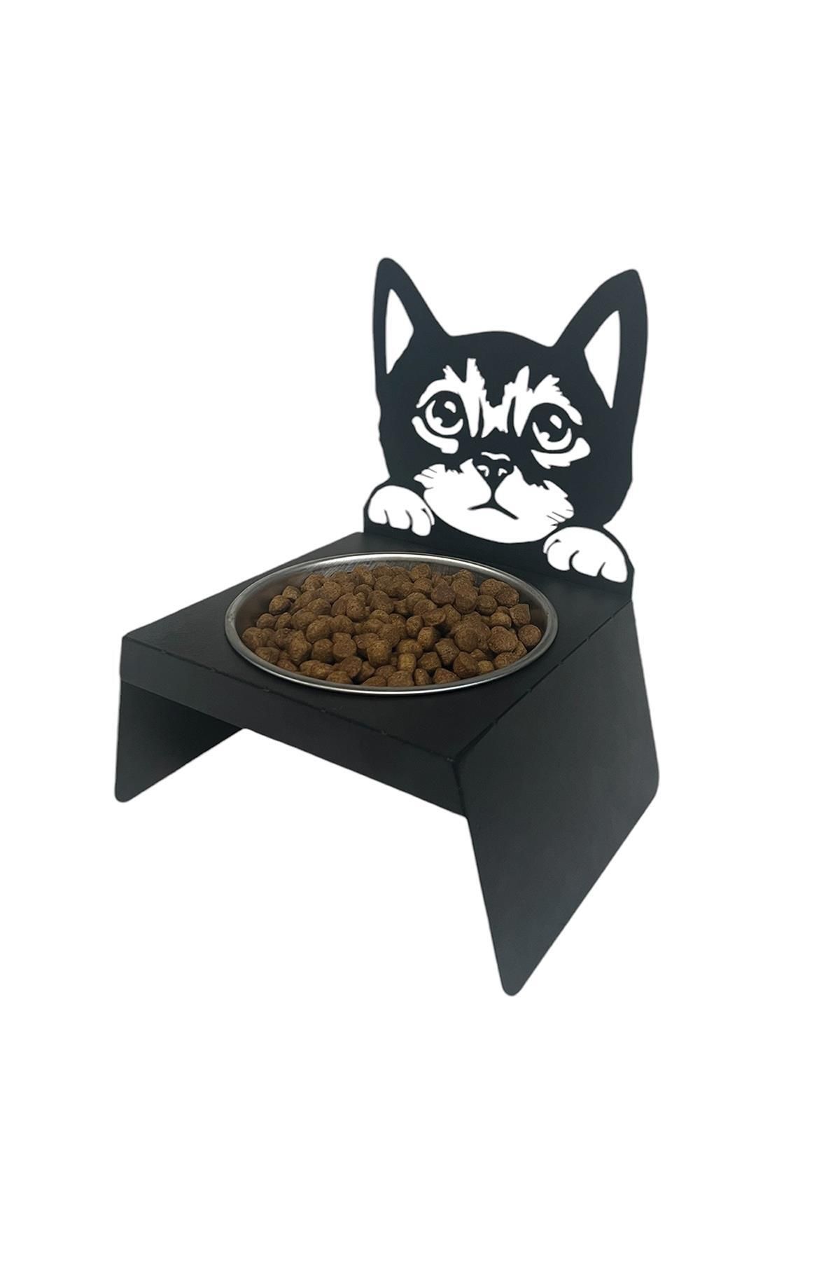 decorelax-Black Cat and Dog Food Water Bowl - Ergonomic Design, Stainless Small Model with Cat Design 8