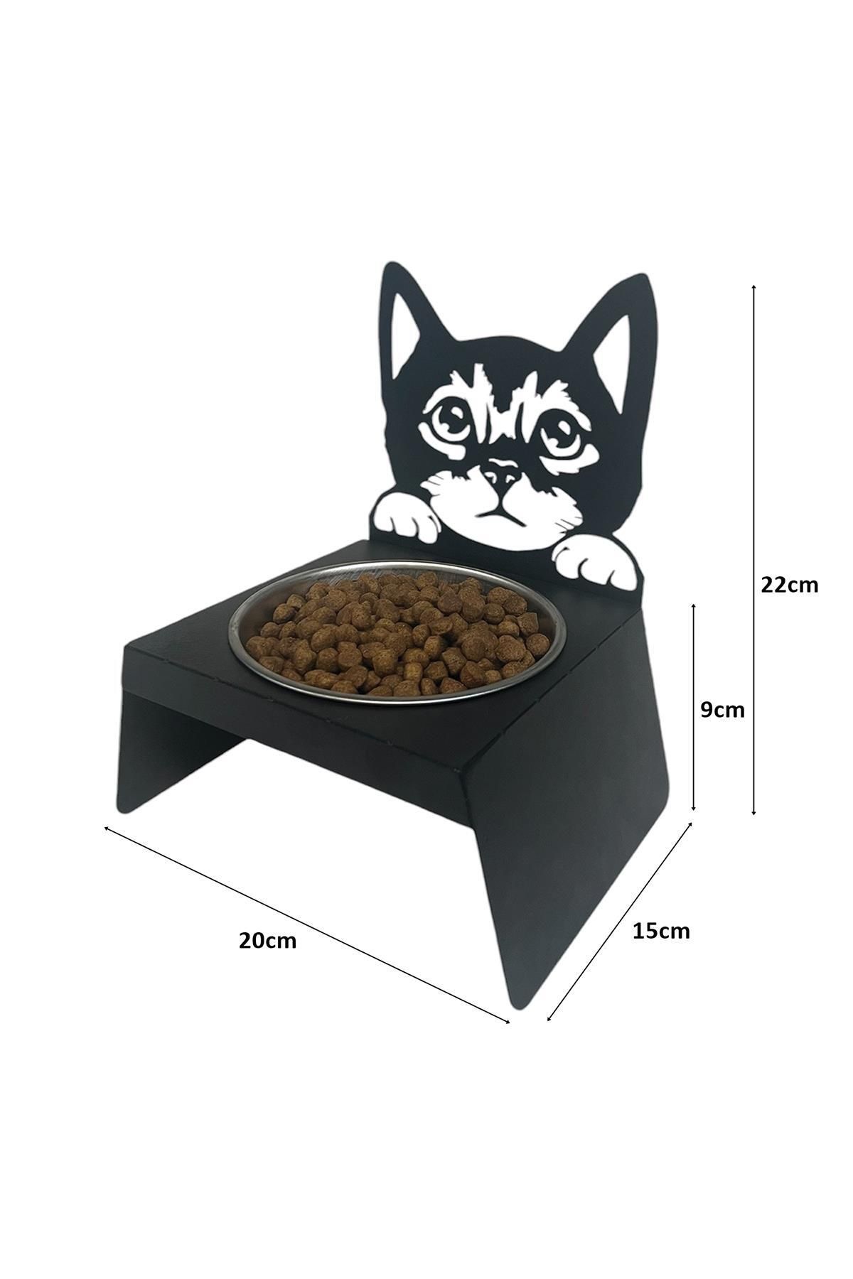 decorelax-Black Cat and Dog Food Water Bowl - Ergonomic Design, Stainless Small Model with Cat Design 7