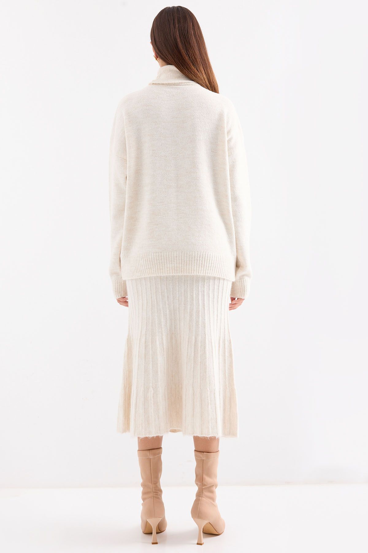 Bigdart-15892 Model Ecru Knitwear Sweater and Skirt Set 6