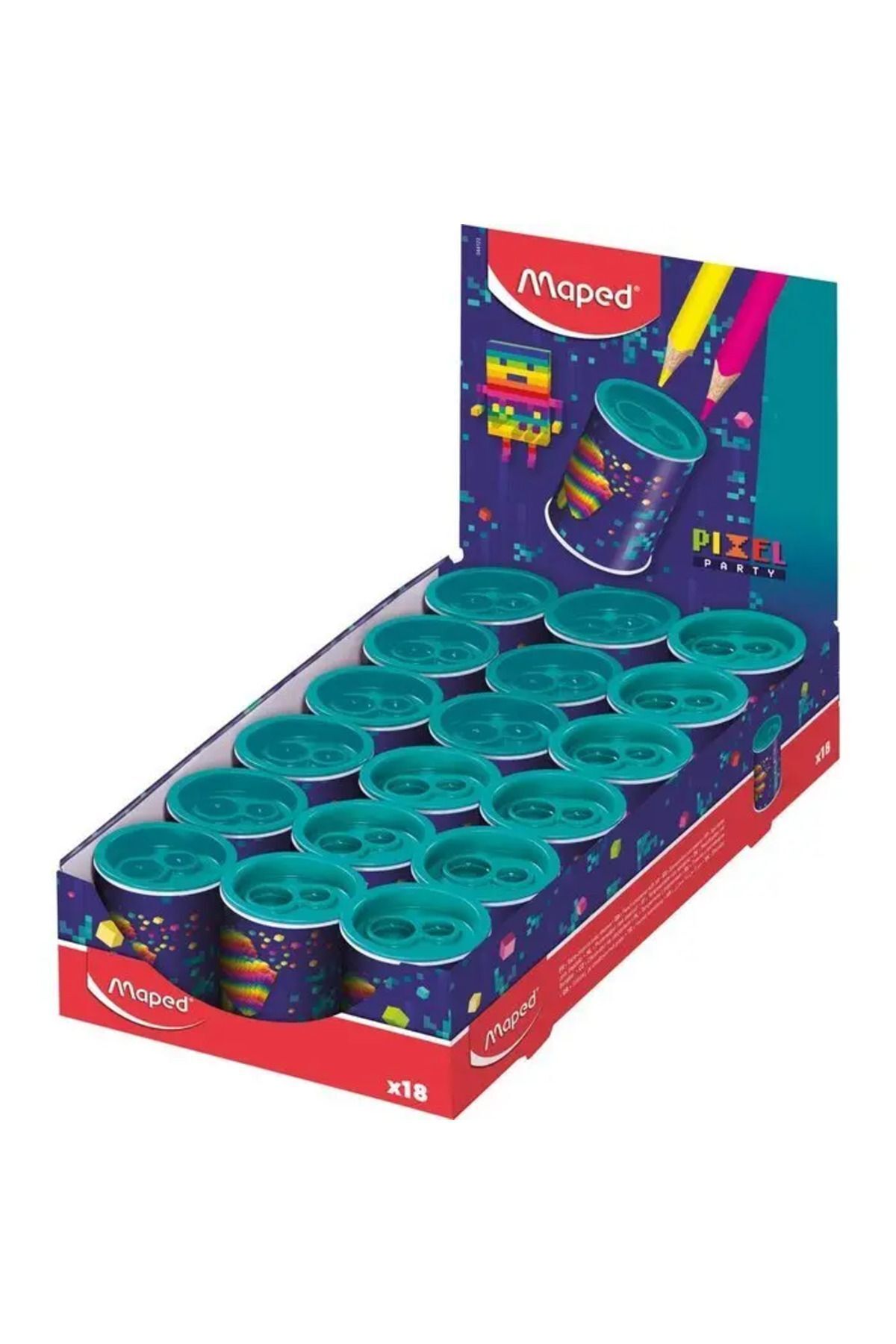 Maped Kalemtraş Pixel Party Çift Delikli 044123 (18 Li Paket)
