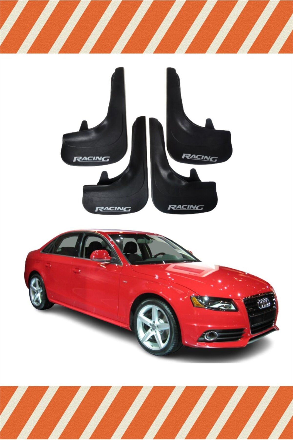 Alpax Audi A4 Racing yazılı 4’lü tozluk çamurluk paçalık kaliteli malzemeyle koruma sağlar