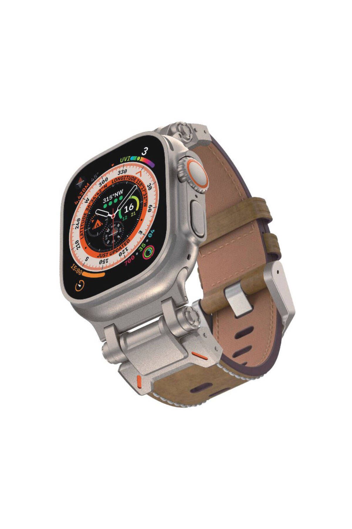 Five-online Apple Watch 42mm Metal Tokalı Yumuşak Dokulu Suni Deri Kordon