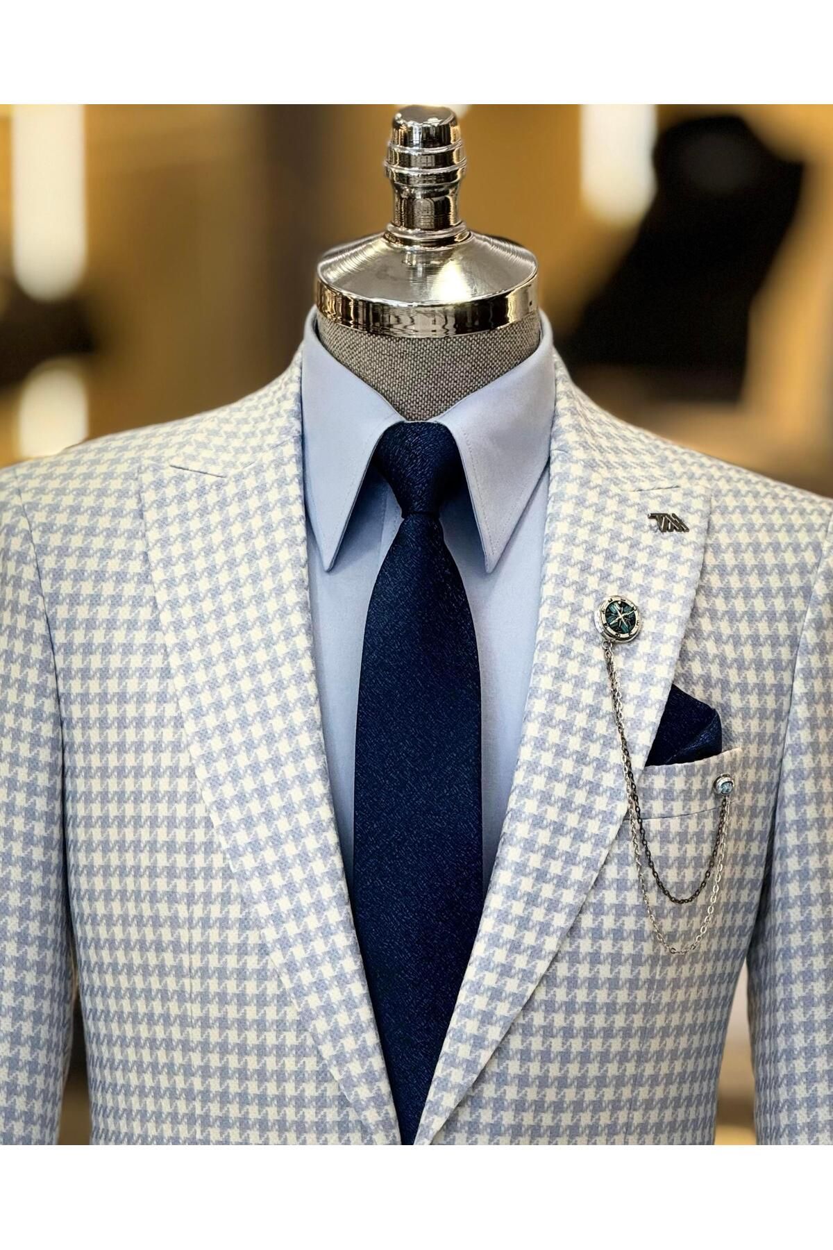 TerziAdemAltun-Italian style slim fit houndstooth pattern men's jacket blue T11504 2