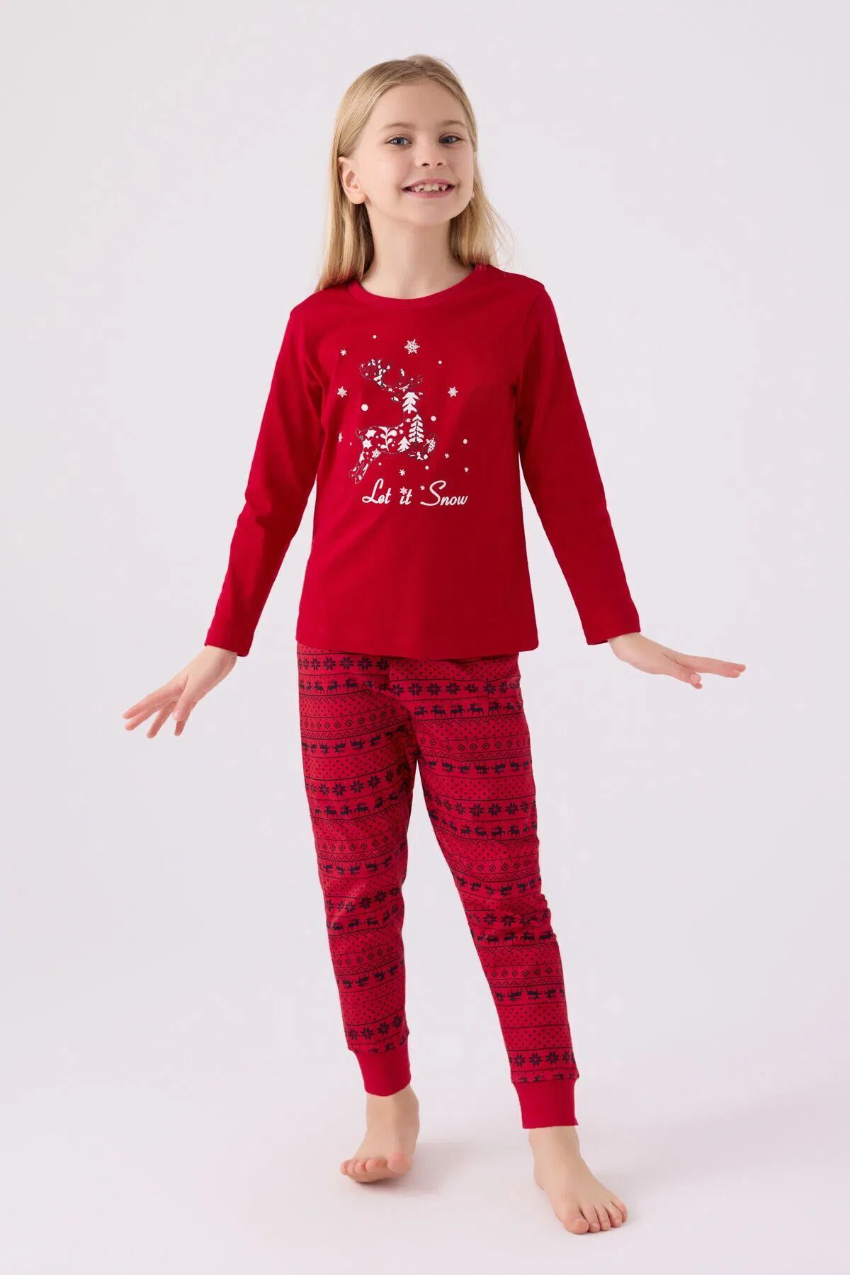 Arnetta-Red Let It Snow Long Sleeve Pajama Set - Mother and Daughter Combo 4