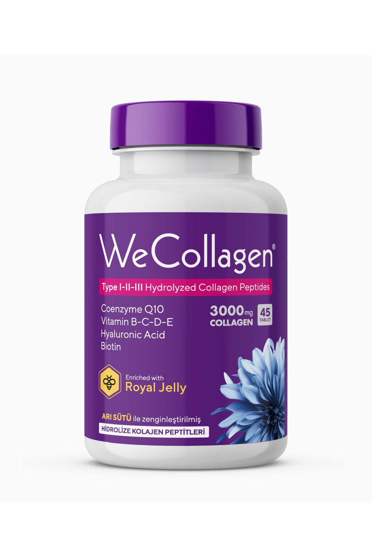 Biomet WeCollagen® 45 Tablet - 3000mg Kolajen Tip 1-2-3 Arı Sütü Biotin %100 Saf Ve Doğal Diyet Takviyesi