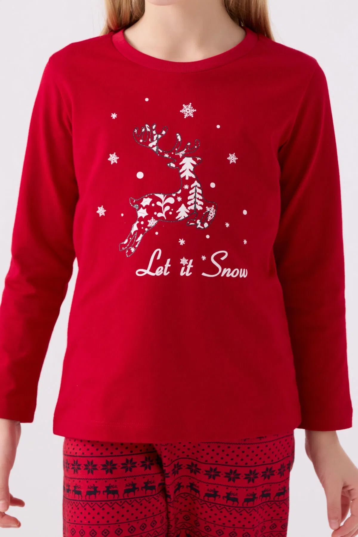 Arnetta-Red Let It Snow Long Sleeve Pajama Set - Mother and Daughter Combo 7