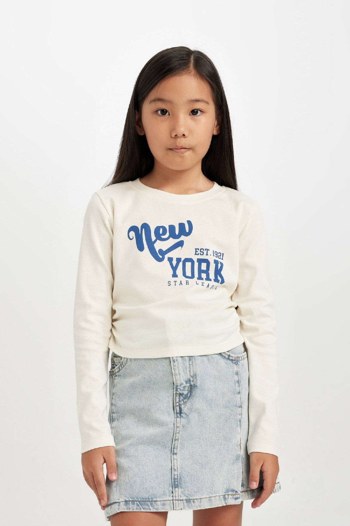 DeFacto-Girl's Crop Crew Neck Printed Ribbed Long Sleeve T-Shirt D2987A824Au 1