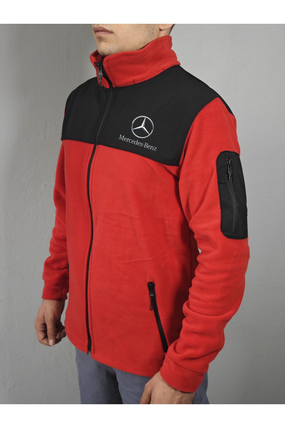 dafri-Mercedes Logo Printed Zippered Fleece Jacket 1