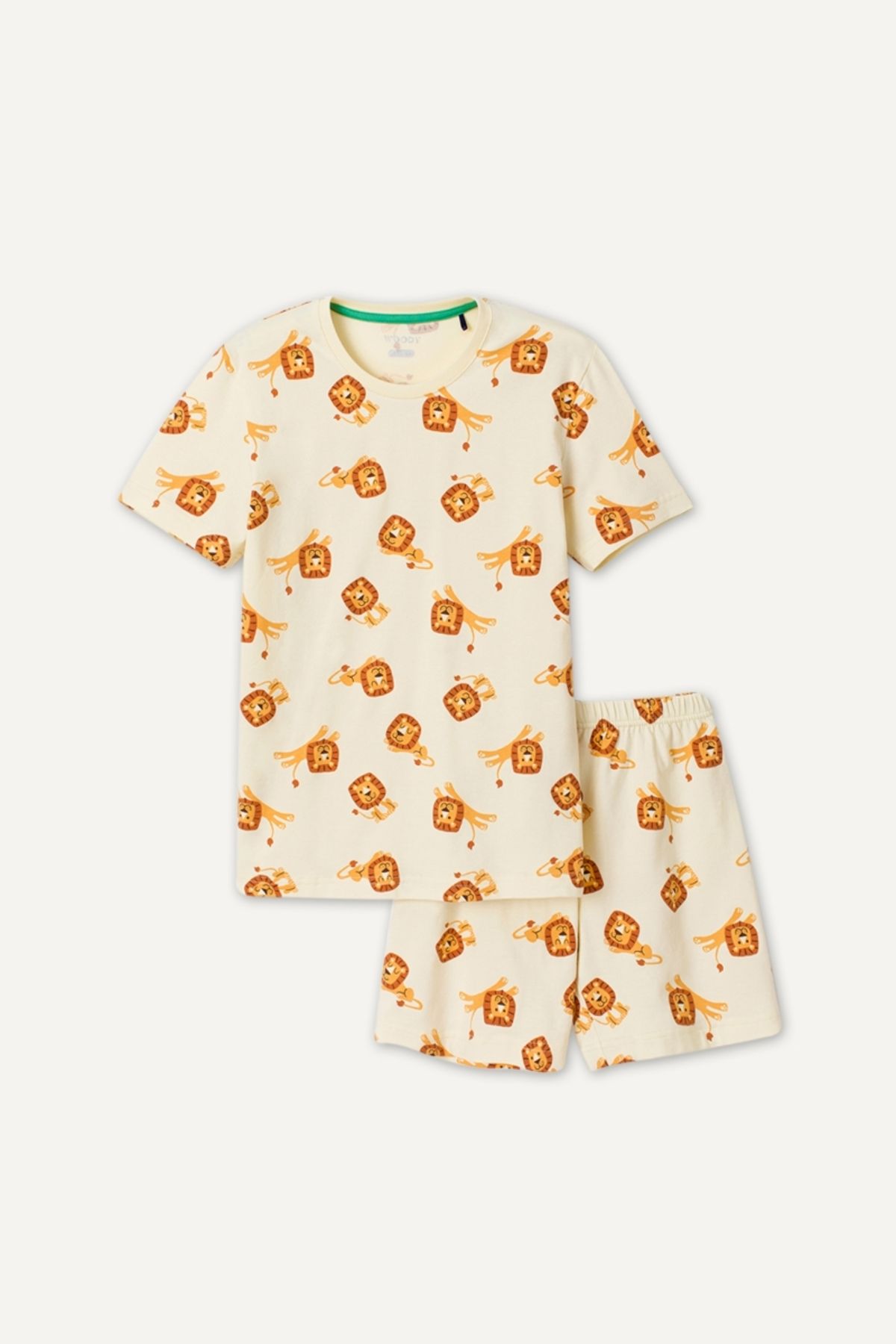 Woody-Cotton Baby Boy Pajamas-Pza - 913-Lion Printed Ecru 1