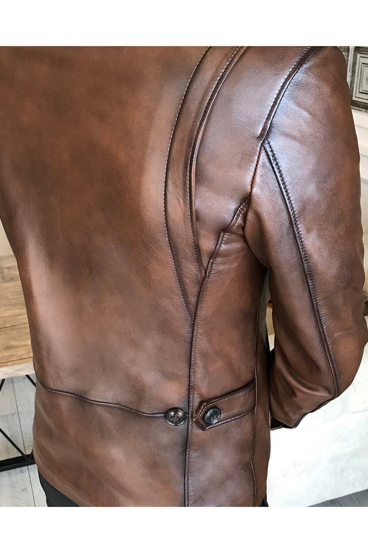 %100 orjinal kuzu deri mont ceket taba T6319 — قهوه‌ای — تصویر 6 از 7