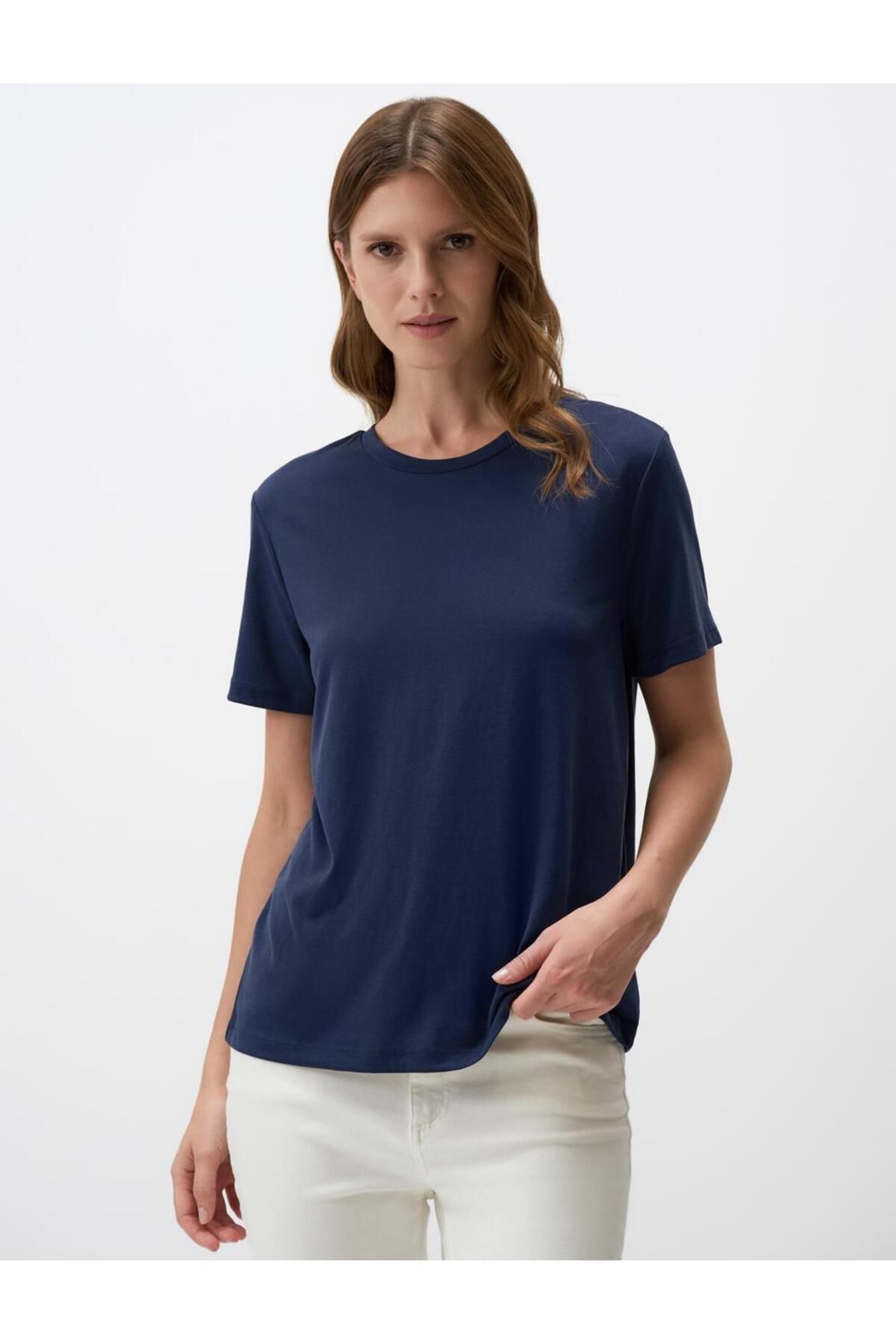 Jimmy Key-Navy Blue Crew Neck Short Sleeve Basic T-Shirt 1