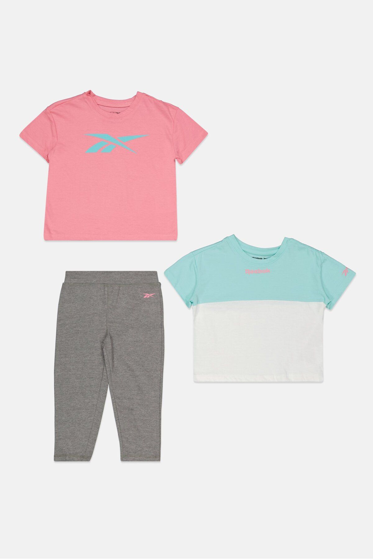 Reebok-Kids Girl 3 Pcs Sportswear Fit T-shirt And Legging Set, Mint 1