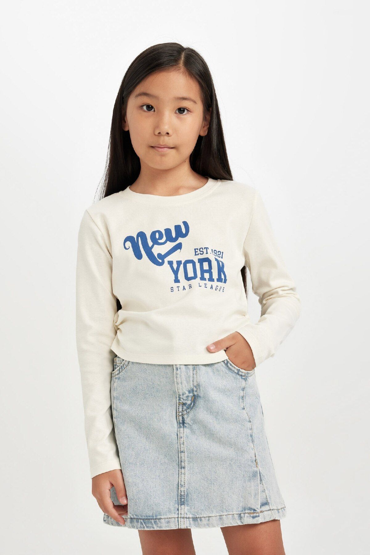 DeFacto-Girl's Crop Crew Neck Printed Ribbed Long Sleeve T-Shirt D2987A824Au 3