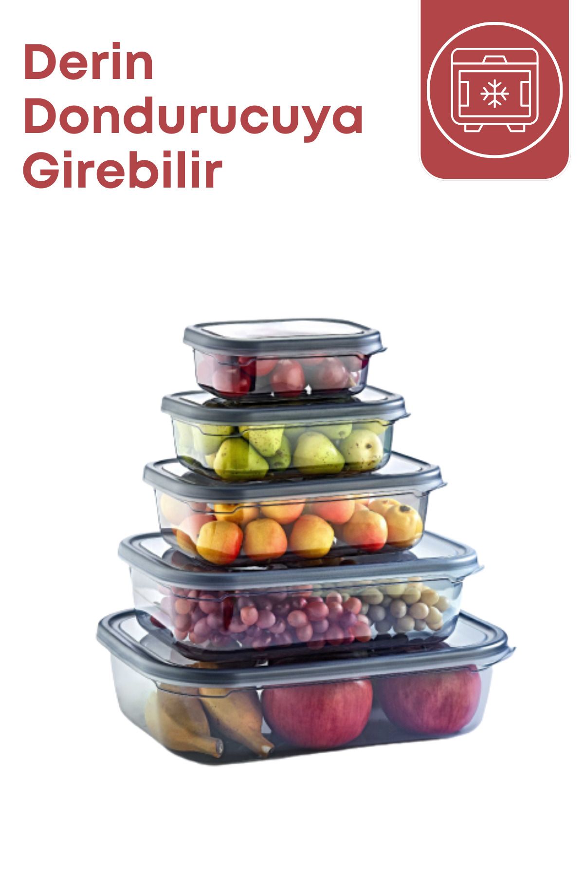 GRİMOR Life-5 Leak Proof Storage Containers - (350 ML 670 ML 1,2 LT 2 LT 3,2 LT) - Deep Freezer and Microwave 5