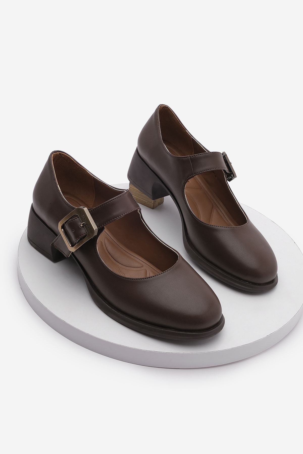 Marjin-Meniz Brown – Damen-Loafer mit Schnalle und dickem Absatz 1