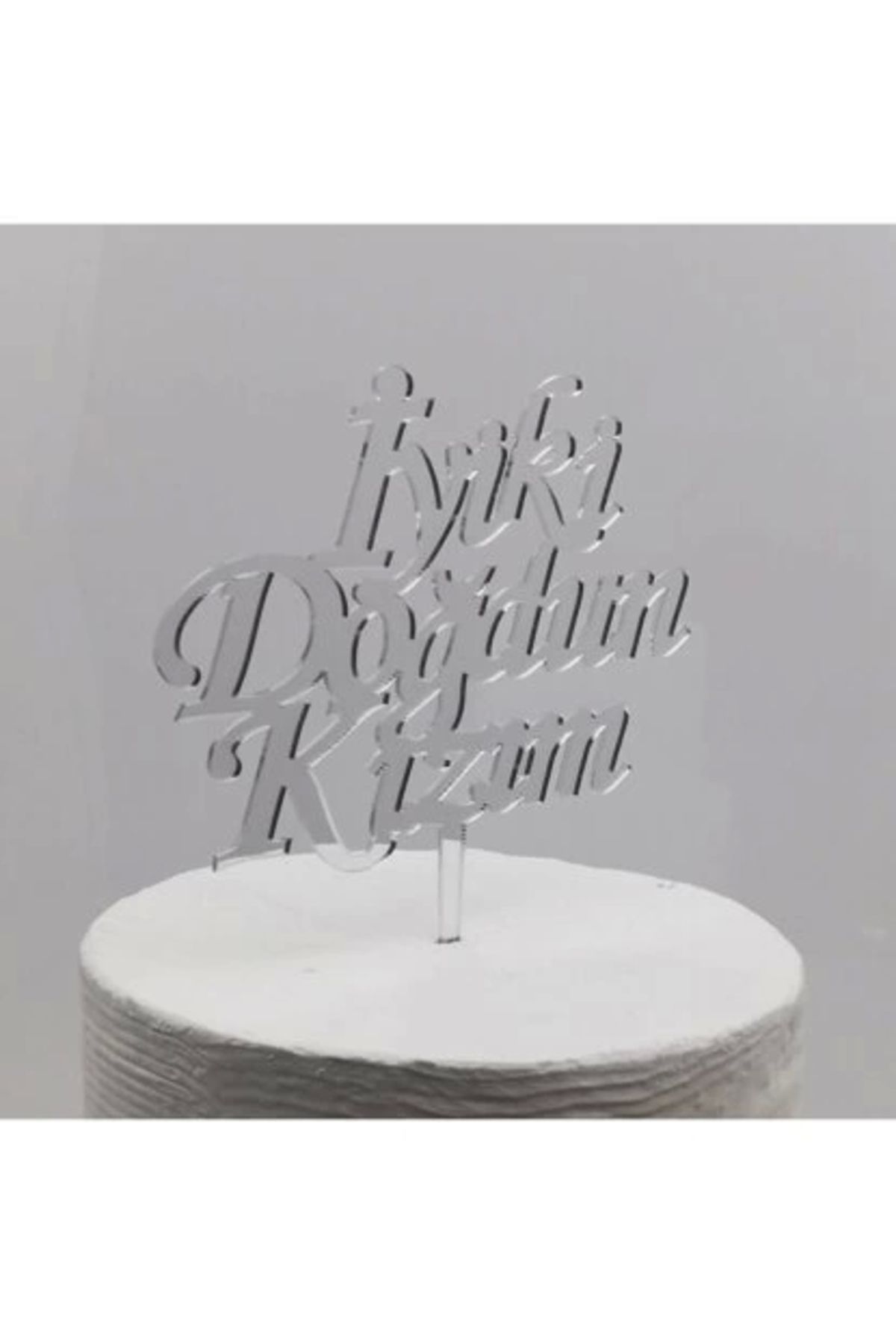 KdrElektronik Çocuk İyiki Doğdun Kızım Yazılı Doğum Günü Partisi Pleksi Pasta Süsü Gümüş Renk