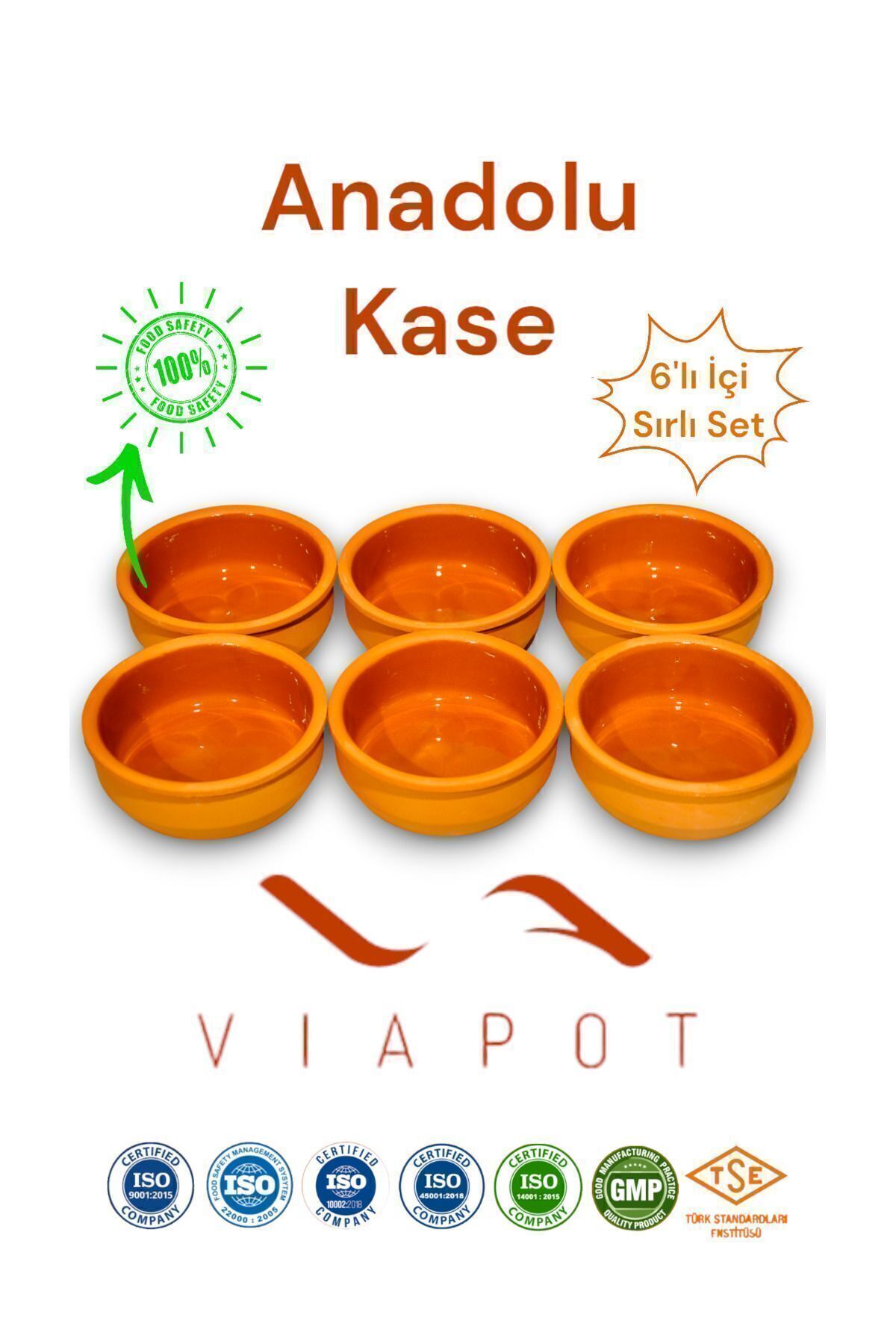 Viapot 6 Adet Anadolu Sütlaç Kase Güveç Içi Sırlı Çömlek 12x4,5cm 250ml