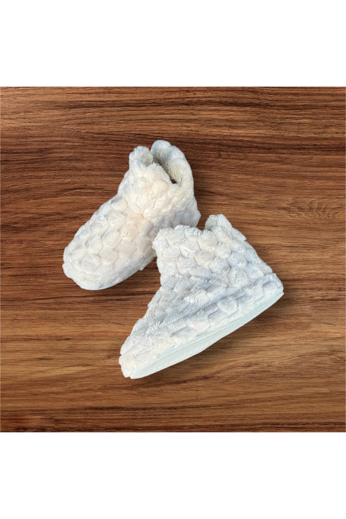 MODA kadın krem- taba peluş pofuduk kaydırmaz taban ses yapmaz ev botu panduf görsel 3