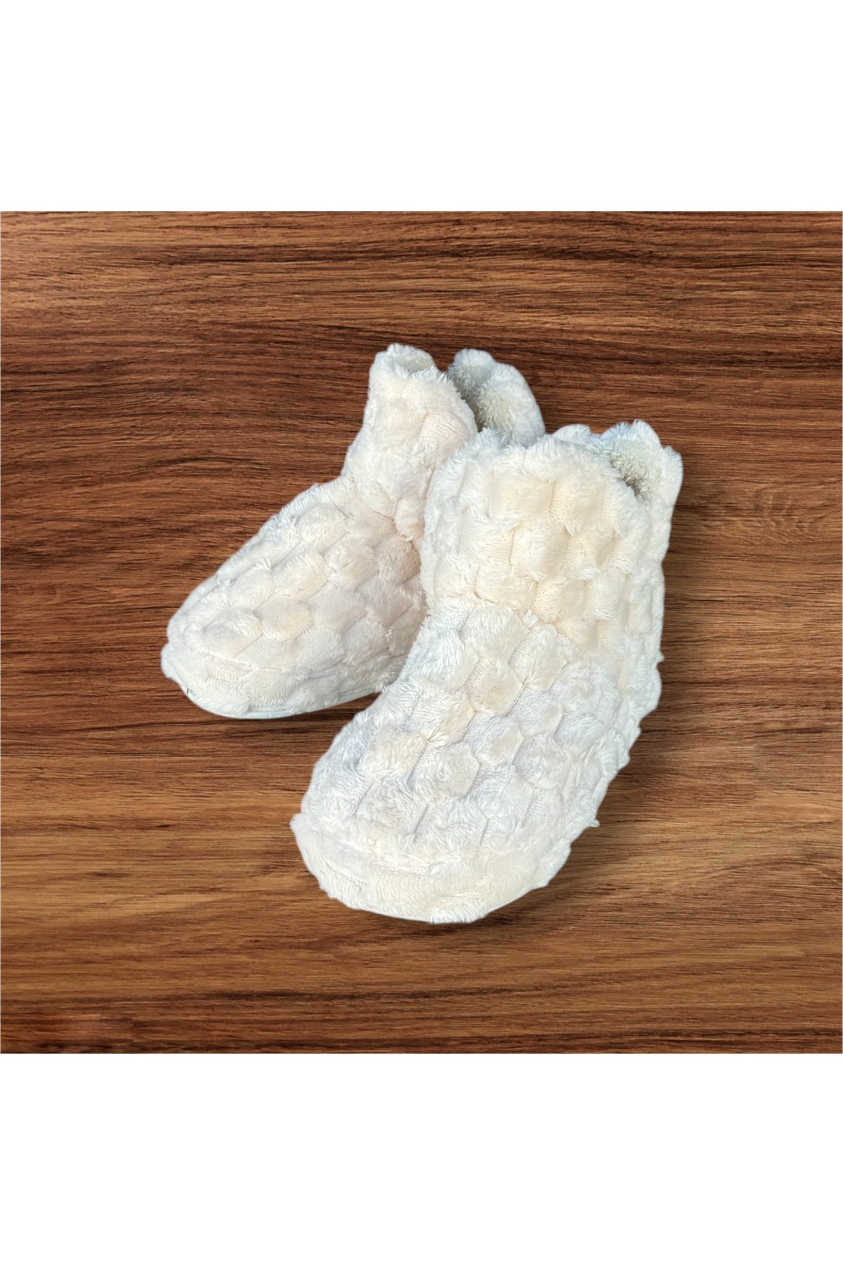 MODA kadın krem- taba peluş pofuduk kaydırmaz taban ses yapmaz ev botu panduf görsel 4