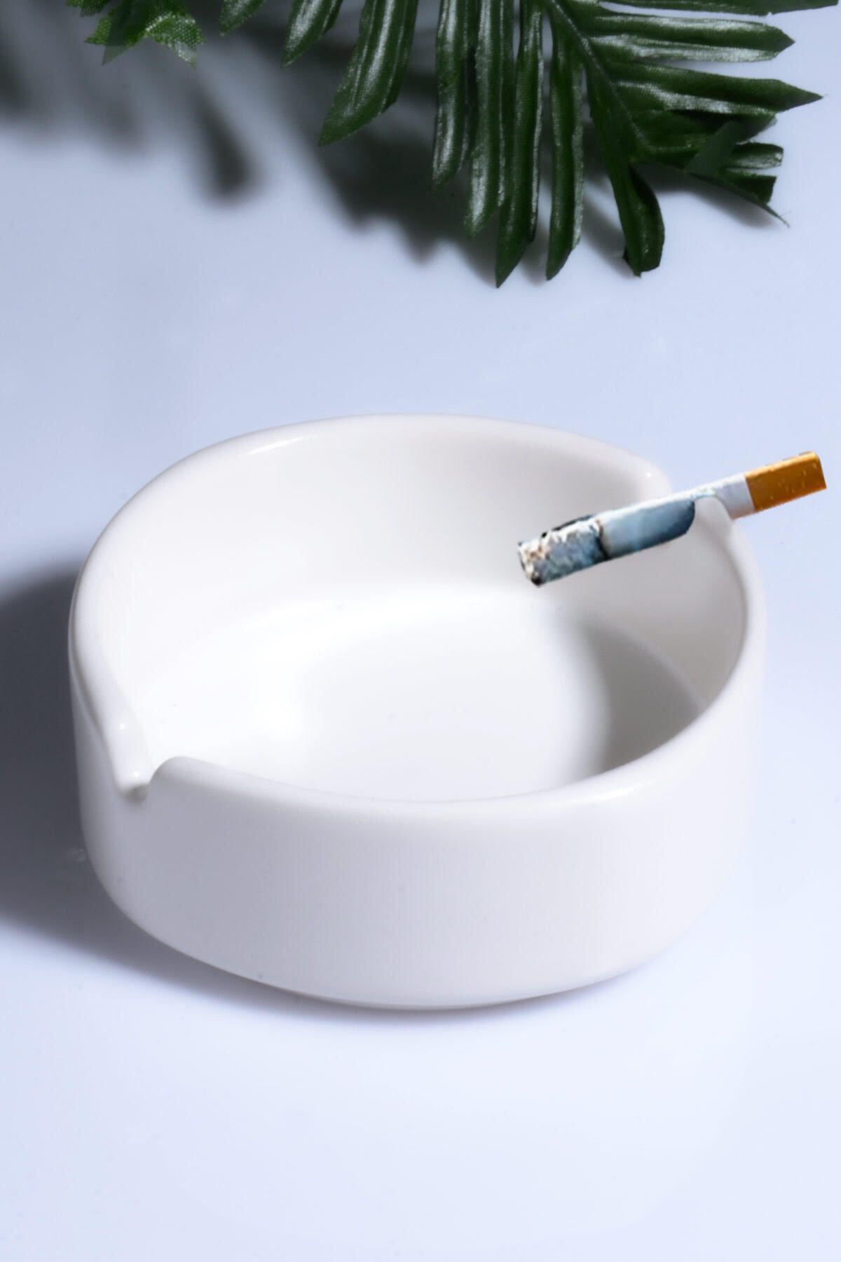 SLAINTE SLAİNTE Mat Seramik Kül Tablası Sade Yuvarlak Kül Tabağı Küllük 10 cm Beyaz