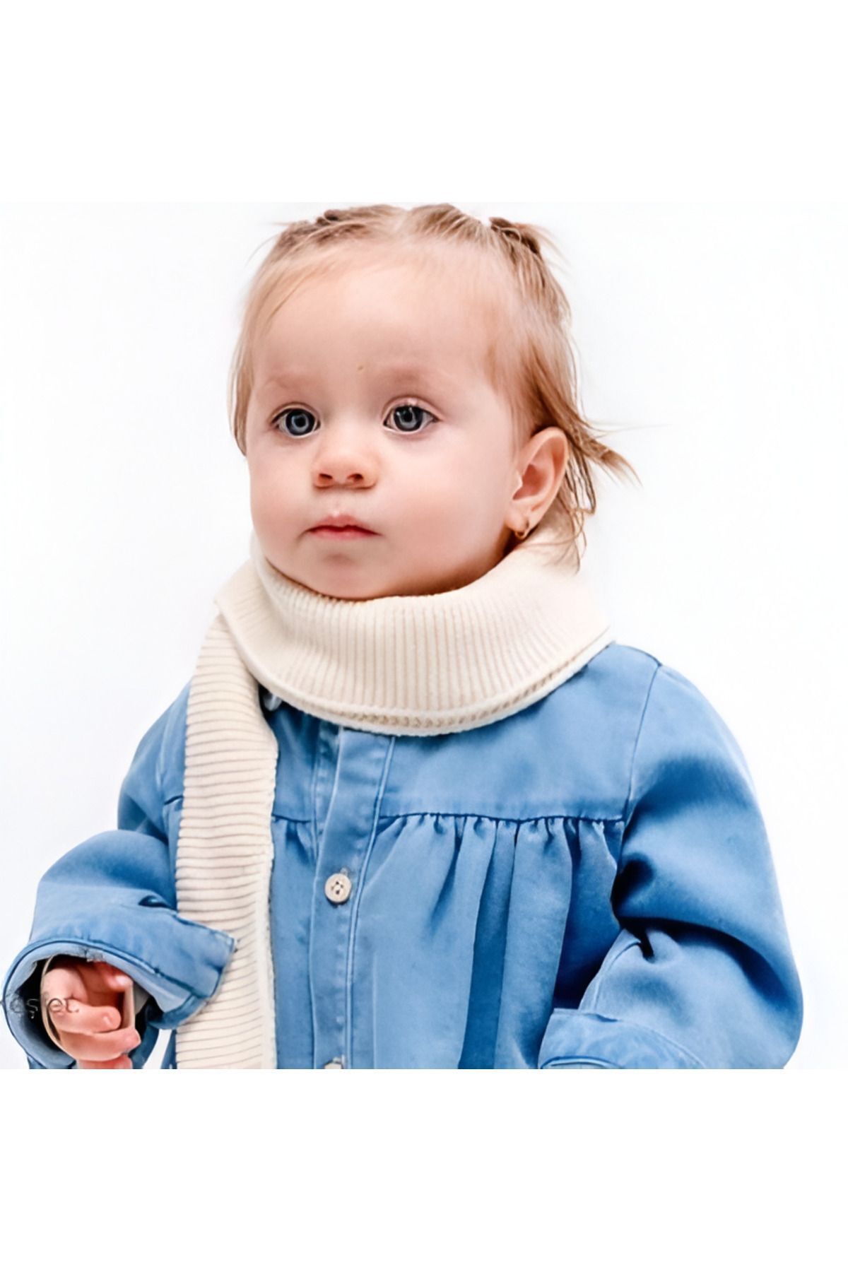 Noy Noy Kız Bebek 3'lü Takım- Triko Yaka Detaylı Body, Jile Elbise , Ponponlu Kaşkol fotoğrafı 3 (önizleme)