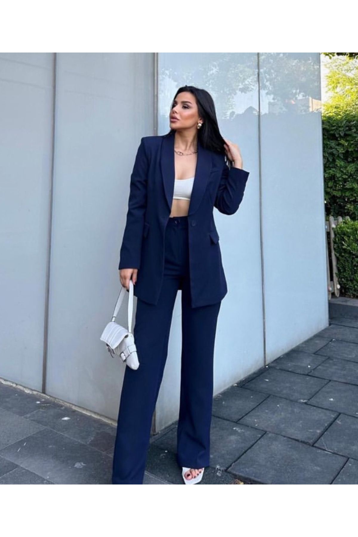 pembekurdelem-Set jachetă și pantaloni pentru femei, albastru bleumarin 2