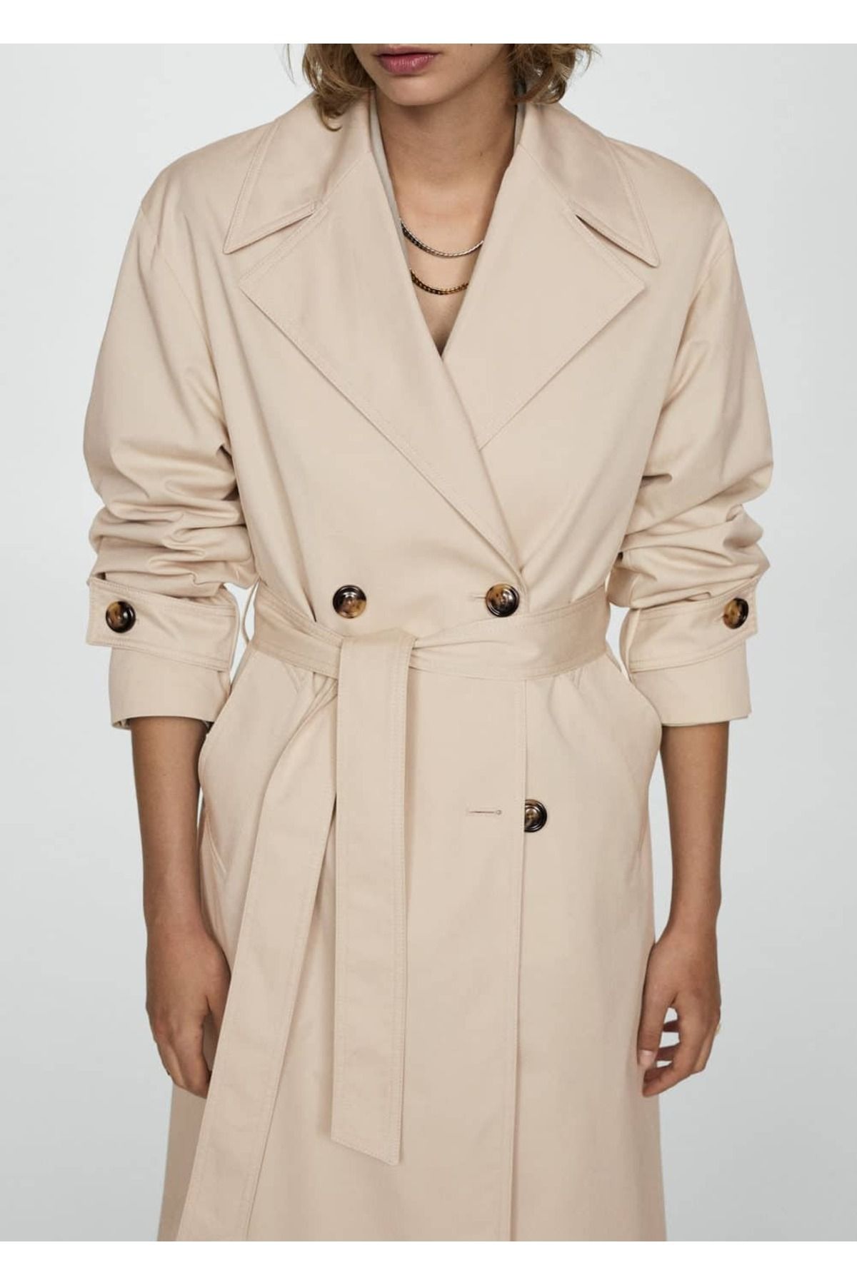 MANGO Woman-Double Button Long Trench Coat 7