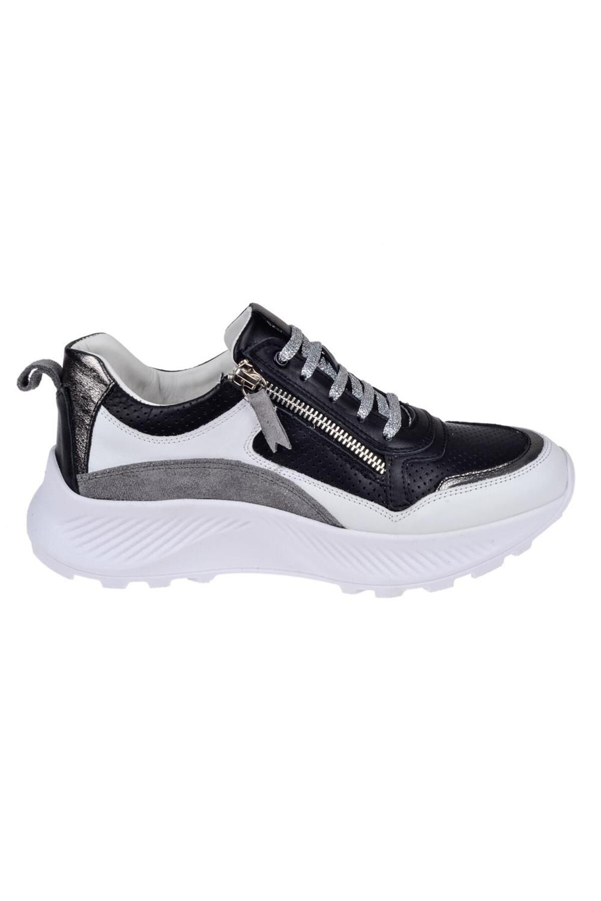 pullman-Genuine Leather Side Zippered Women's Sports Shoes Plm-34601 Black Gray 2
