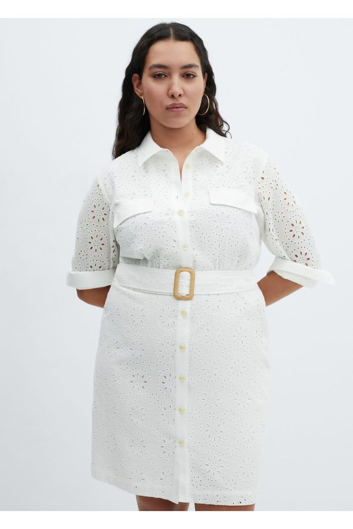 MANGO Woman-Swiss Embroidered Shirt Dress 6