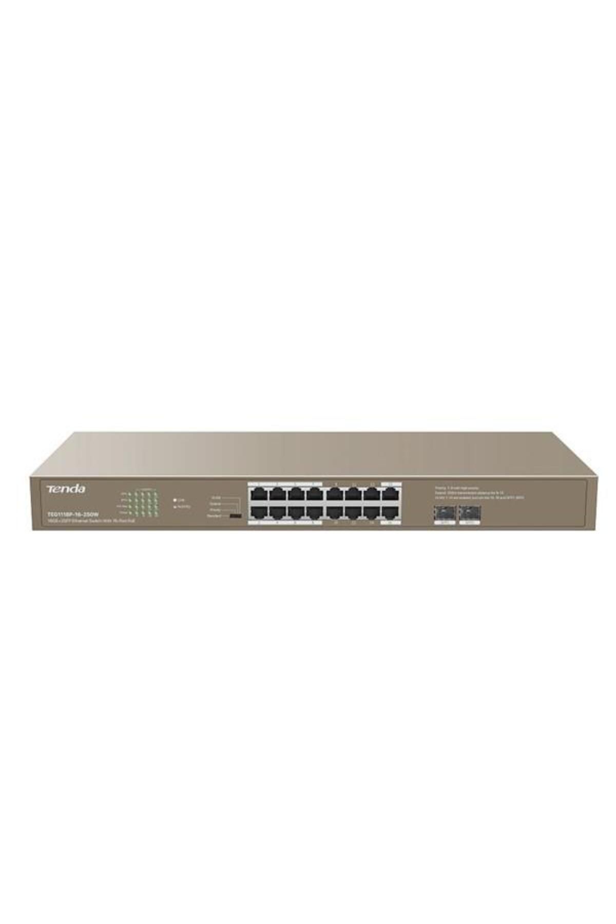 Tenda 16port 250w FULL PoE TEG1118P-16-250W GIGABIT 2X SFP Yönetilemez Switch