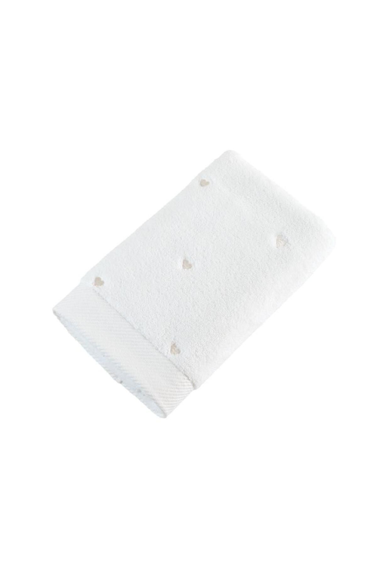 OEM Lubow Love Beyaz Krem Nakışlı 50x90 6'lı Havlu Seti