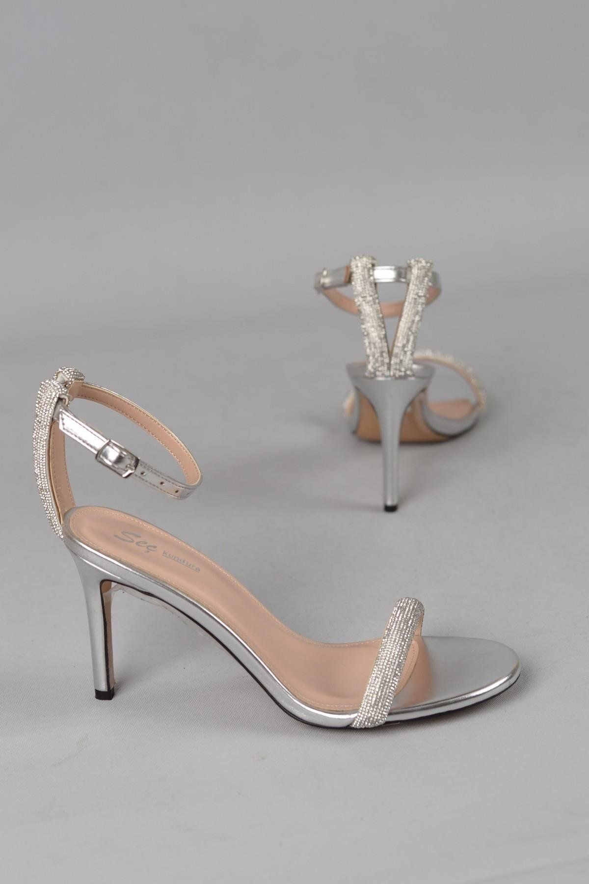 SEÇ KUNDURA-Seç 829 Special Production - Silver Evening Dress Shoes with Stone Detail (10cm) 6
