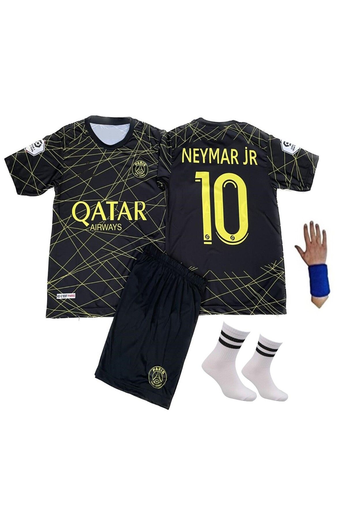 yenteks-Psg Neymar Jr. Black Gold Special Design Children's Bottom-Top Set Socks+Wristband 2