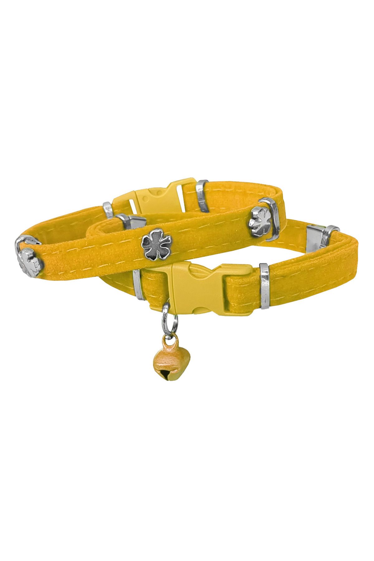 OEM Kadife Kedi Boyun Tasması Yoncalı 20-32 cm Sarı