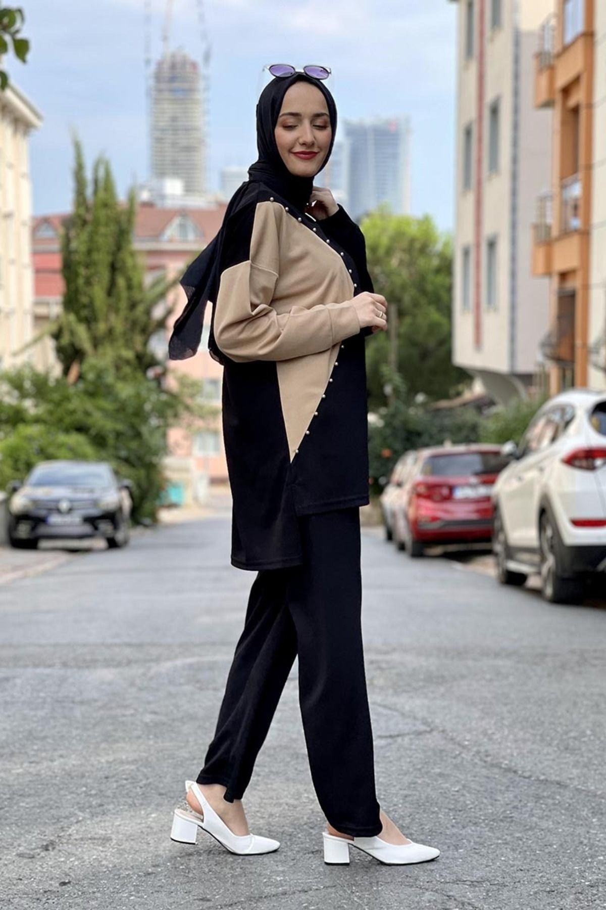 COXO Fashion`S Moda Çizgi Hijab Suit
