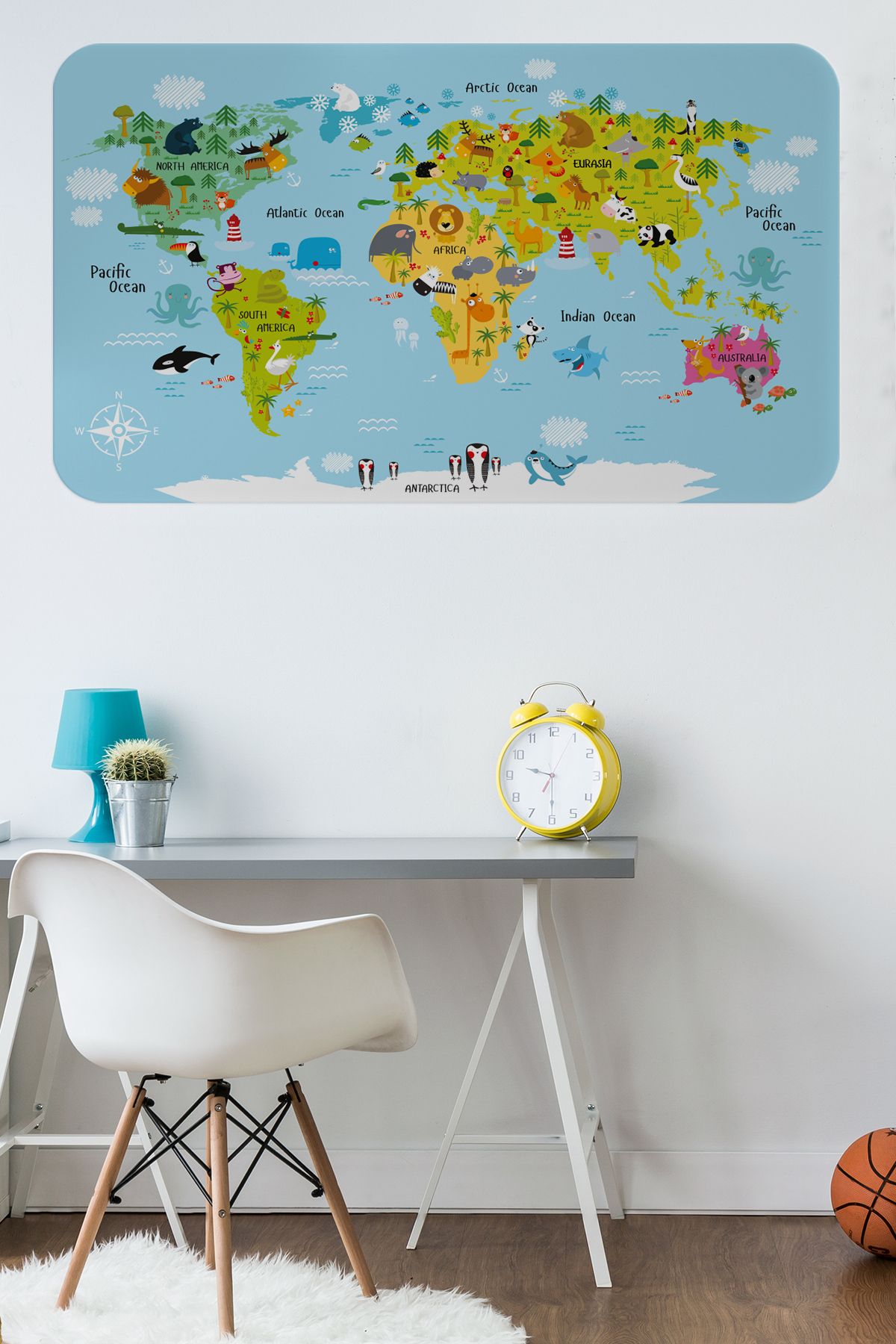 Haye Collection Eğitici Dünya Haritası Dünya Atlası Çocuk ve Bebek Odası Duvar Sticker -60x105-3830