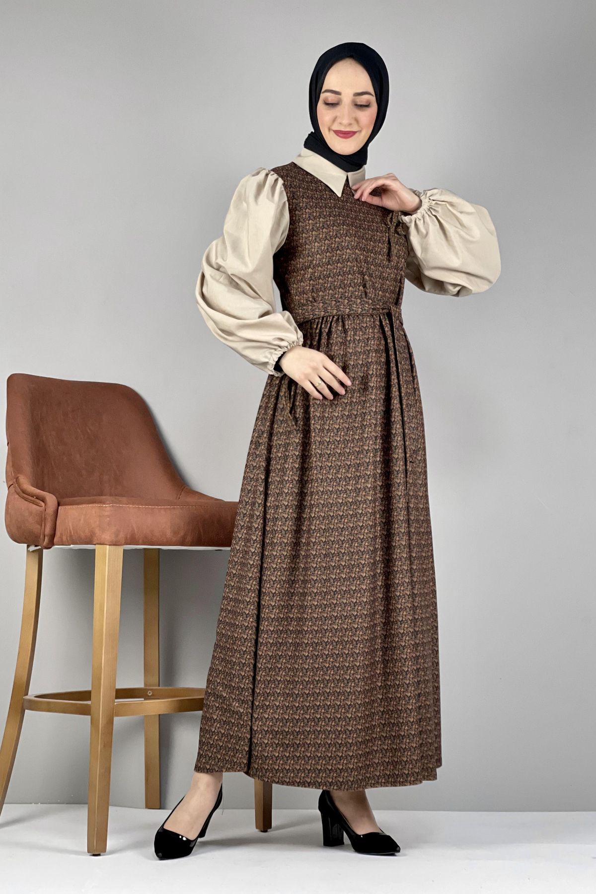 COXO Fashion`S Moda Çizgi Hijab Dress