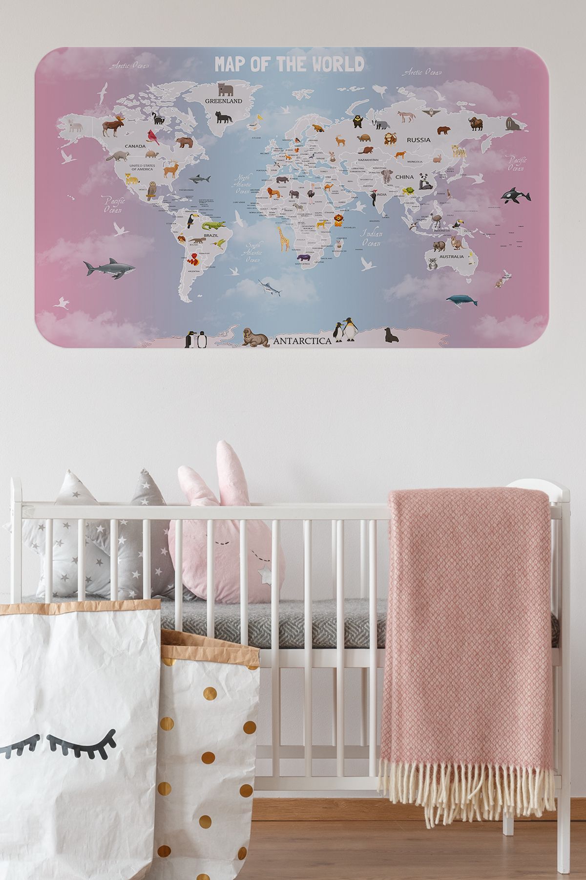 Haye Collection Eğitici Dünya Haritası Dünya Atlası Çocuk ve Bebek Odası Duvar Sticker -60x105-3801