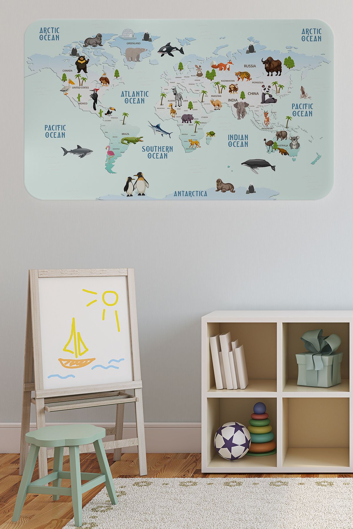 bluvex Eğitici Dünya Haritası Dünya Atlası Çocuk ve Bebek Odası Duvar Sticker-60x105-3796