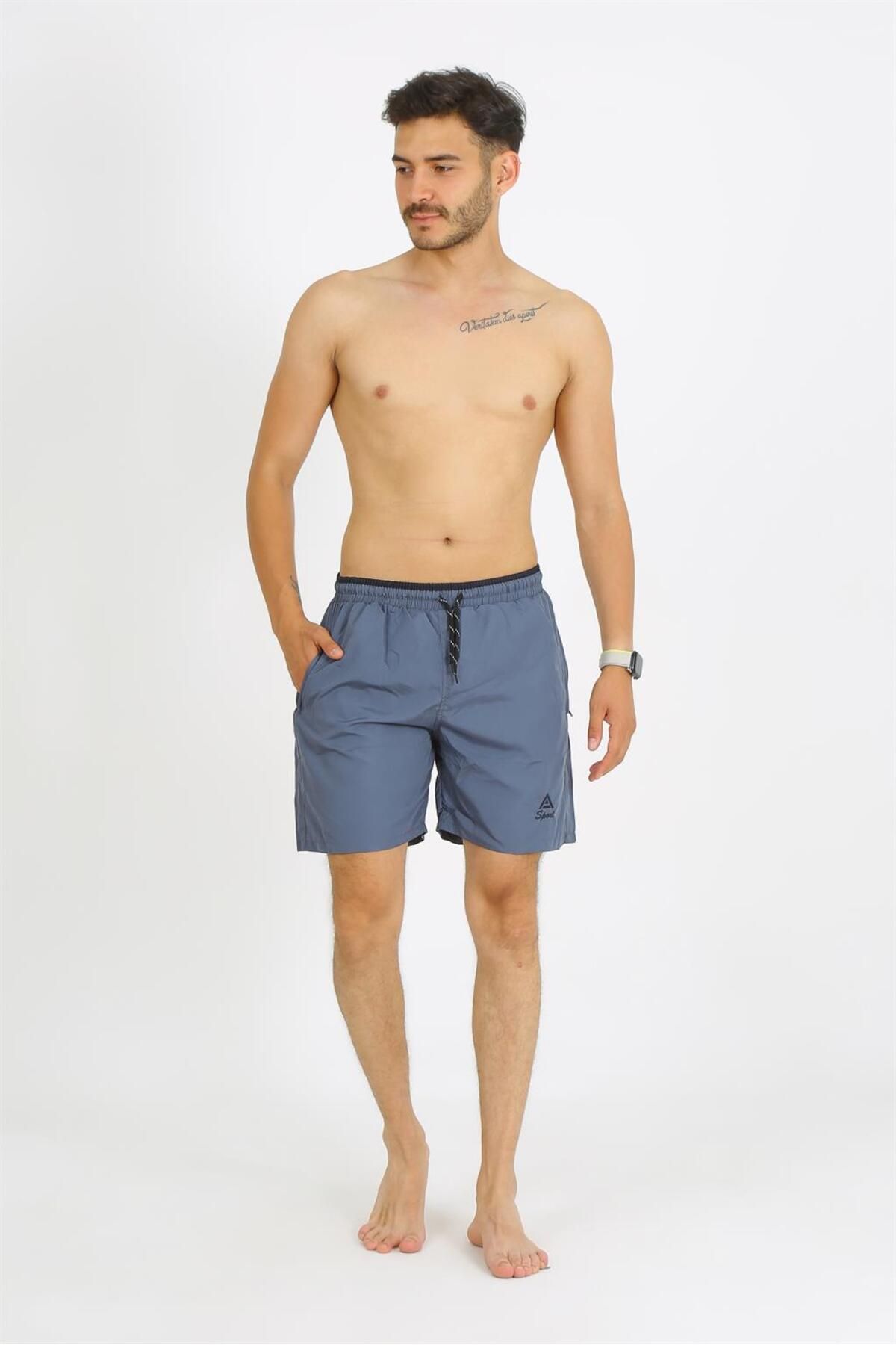 COXO Fashion`S Moda Çizgi Men's Gray Swim Shorts 27485